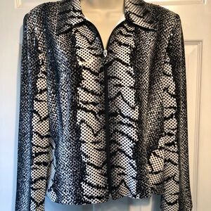 Joseph Ribkoff Black & White Zebra Print Sequin Jacket.  Women’s Size 10